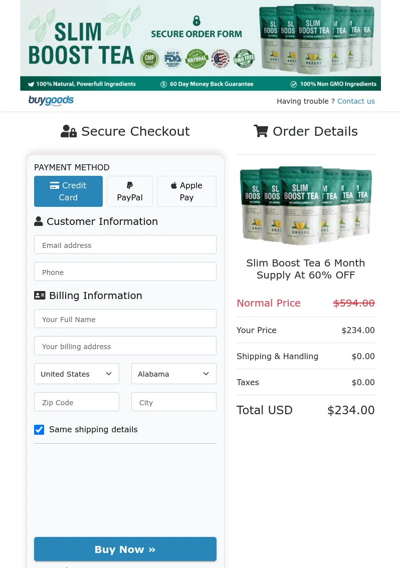Slim Boost Tea Order Form
